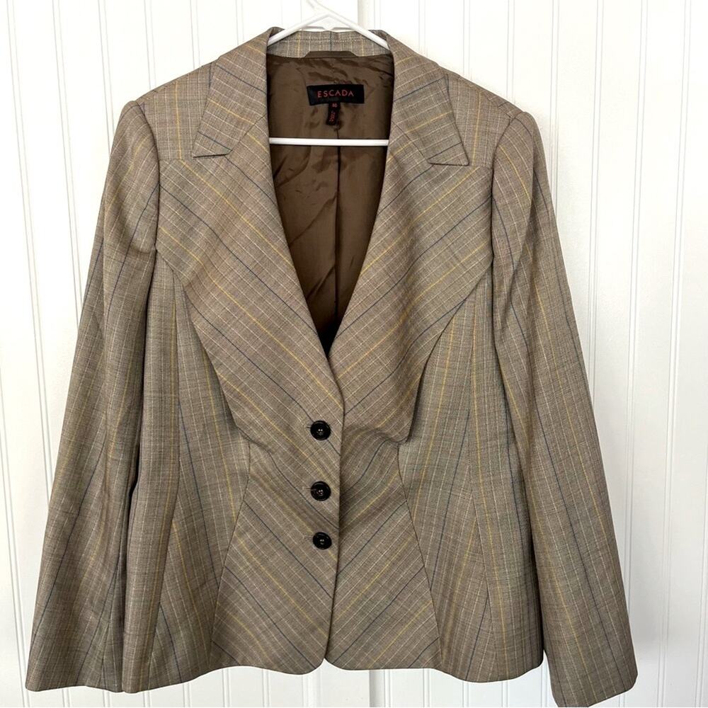 Vintage Plus Size Escada Blazer 90s Plaid Wool Silk Rare Size 14 1X Yellow